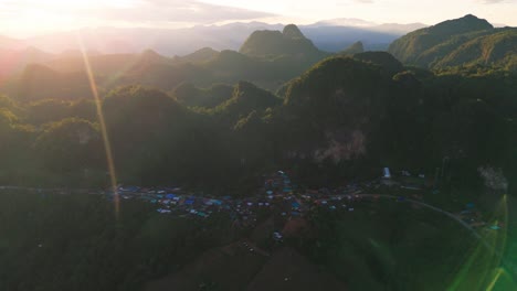 aerial ban jabo village in mae hong son province of norther thailand during epic sunset mountains landscape