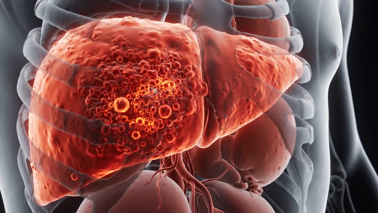 Animazione medica 3D di fegato umano malato