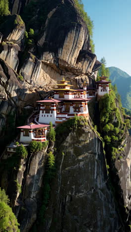 majestic monastery perched on a mountain cliff in bhutan