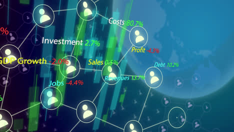 animation of globe with icons and data processing