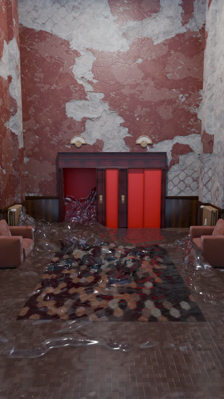 el vestíbulo del ascensor del hotel inundado