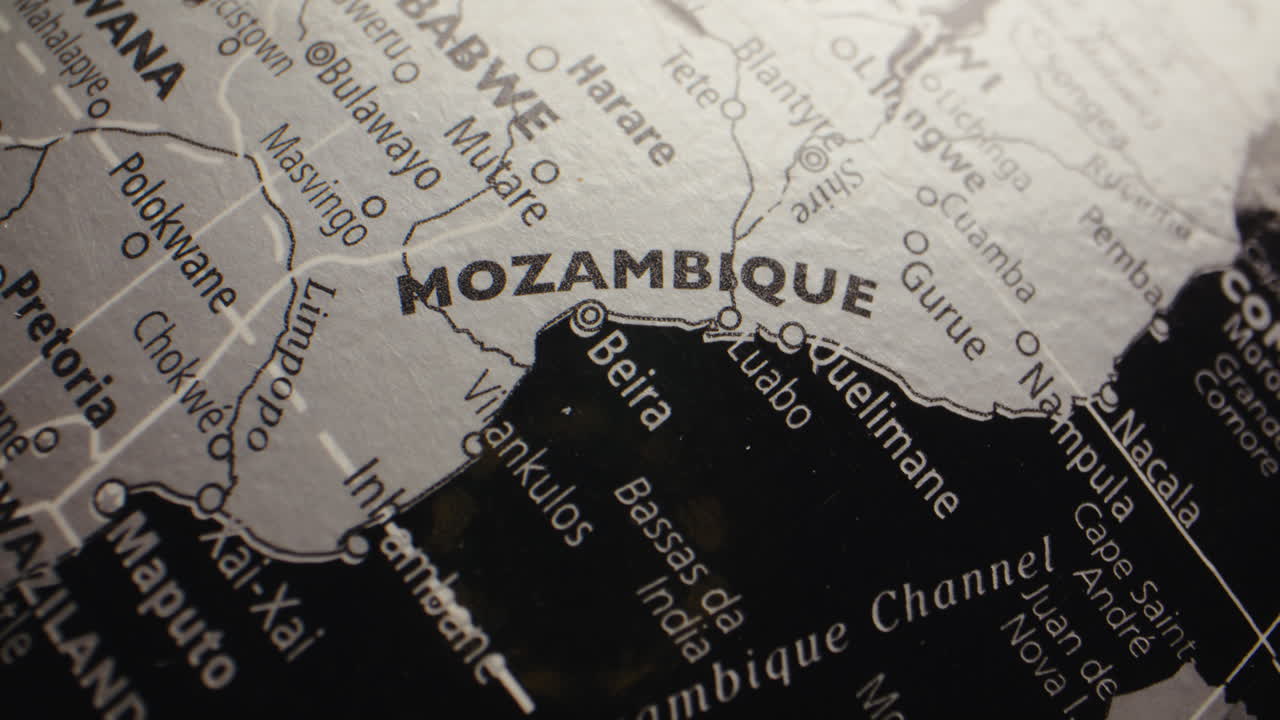 Close-up of Mozambique on a geographical map