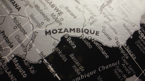 close-up of mozambique on a geographical map