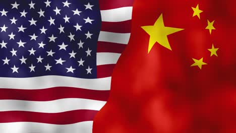 us american and chinese flags waving in the wind