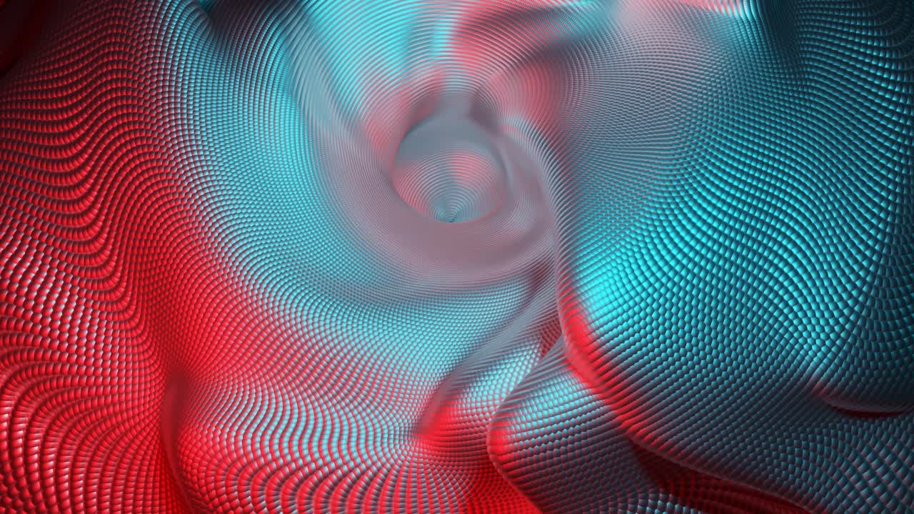 Abstract 3D render of a swirling pattern with blue and red lights