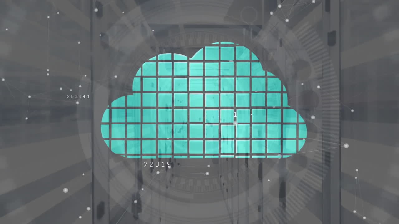 animación de la nube digital y procesamiento de datos a través de servidores informáticos