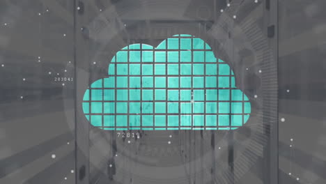 animazione del cloud digitale e elaborazione dei dati su server informatici