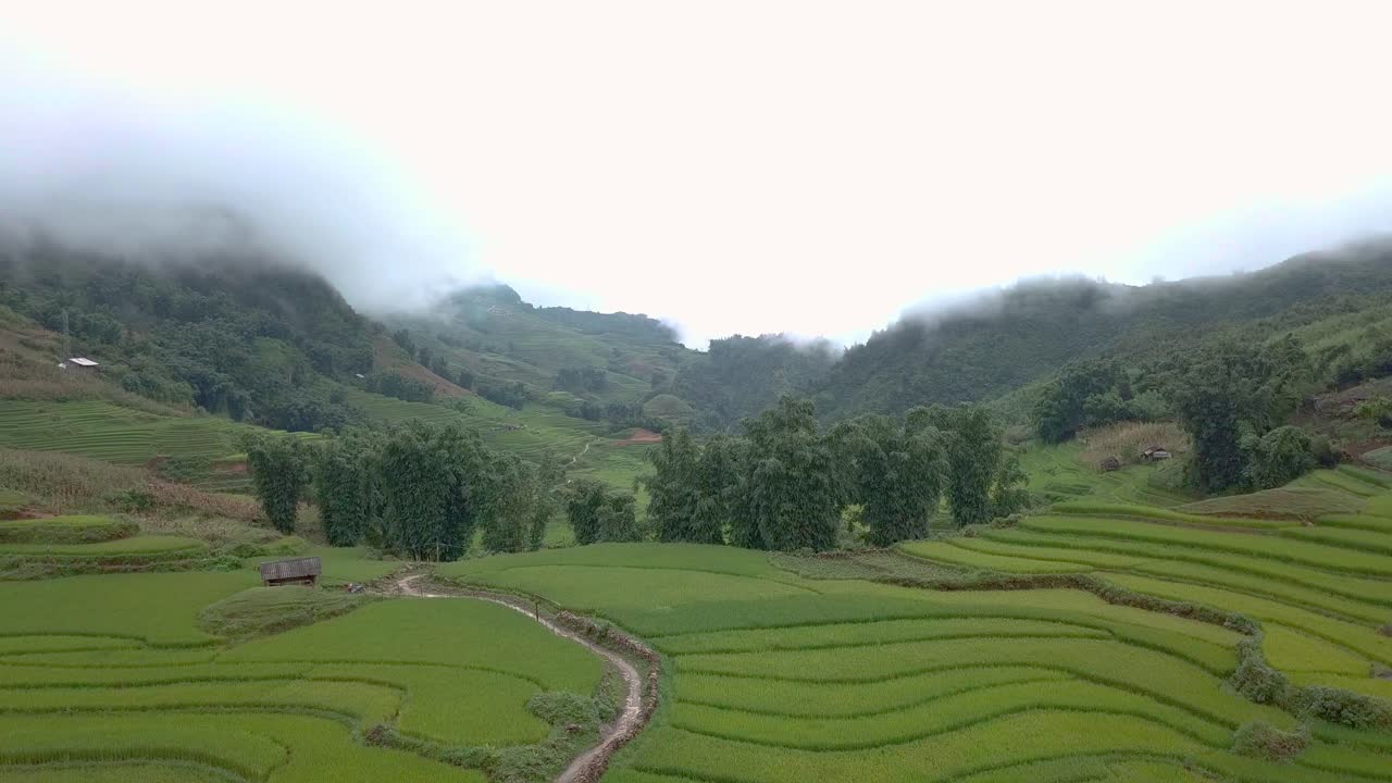 A picturesque ricefield in Sapa Vietnam filmed with a drone