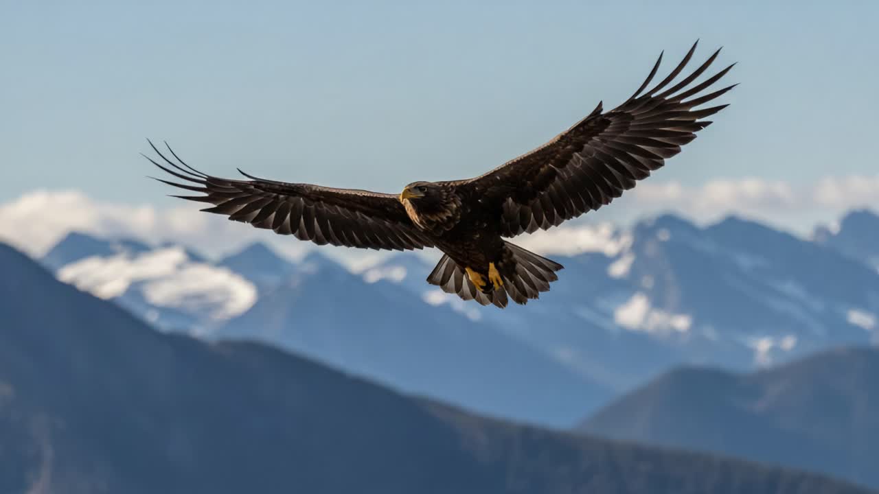 Majestic Eagle Soaring Through Majestic Mountain Landscape, Capturing the Essence of Freedom and Nature's Wild Beauty in Flight Against a Stunning Backdrop