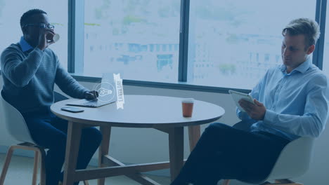 animation of earth day text over diverse business people in office
