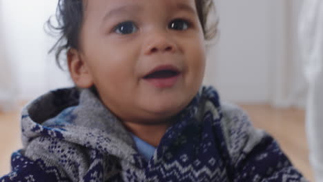 portrait happy baby boy looking curious beautiful toddler enjoying life healthy little infant at home