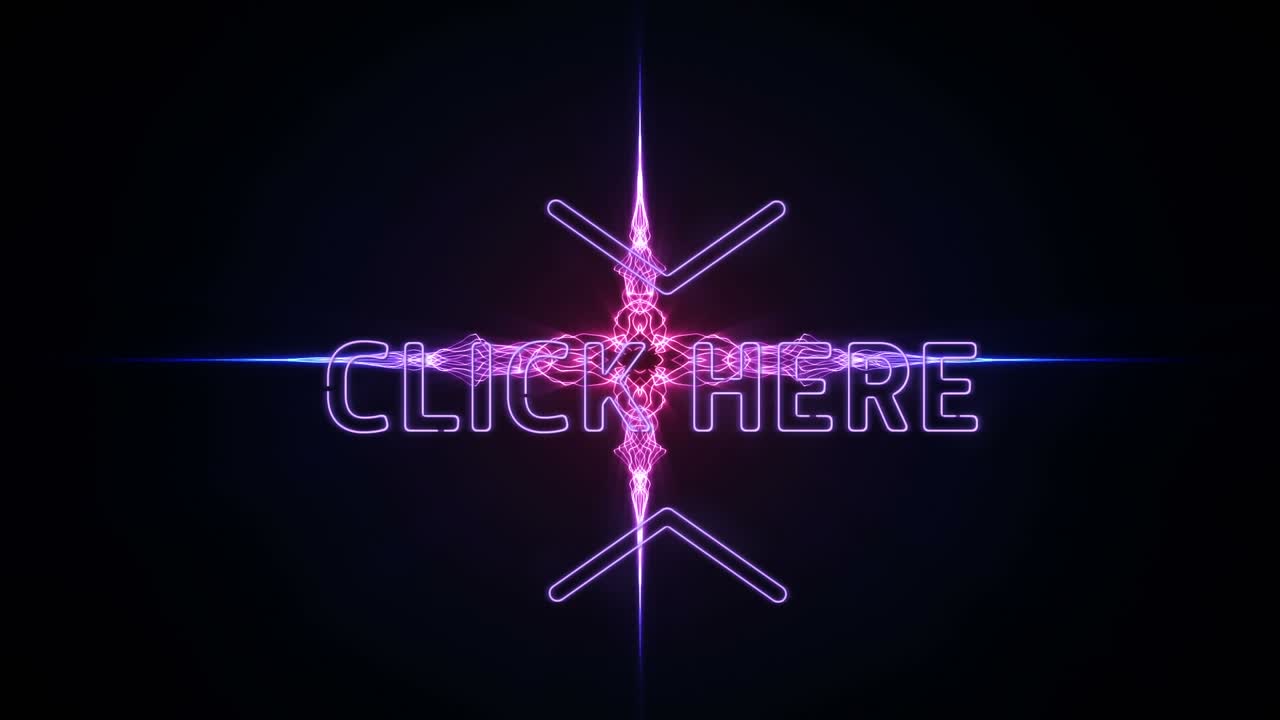 Animation of click here text over glowing cross on black background