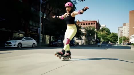 woman rollerblading in urban setting