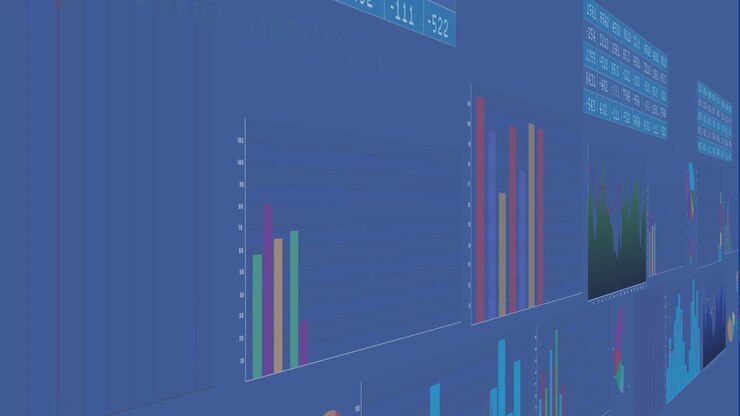 Animazione dell'elaborazione di dati finanziari su sfondo blu
