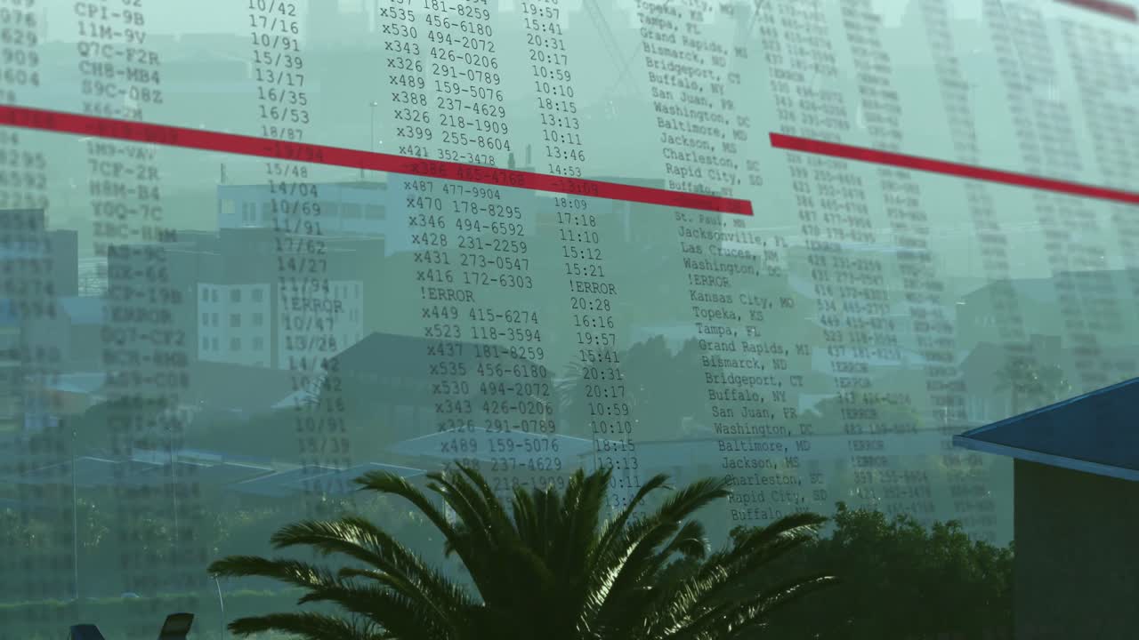 Animation of data processing against aerial view of cityscape