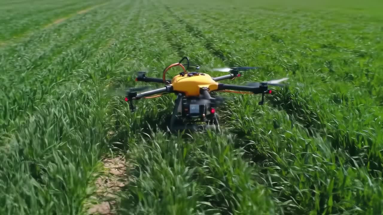Aerial Drone Maneuvering Through Lush Green Fields Capturing Agricultural Data and Enhancing Crop Management Using Advanced Technology