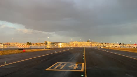 taxi in to valencia airport after a storm with a nice yellow light