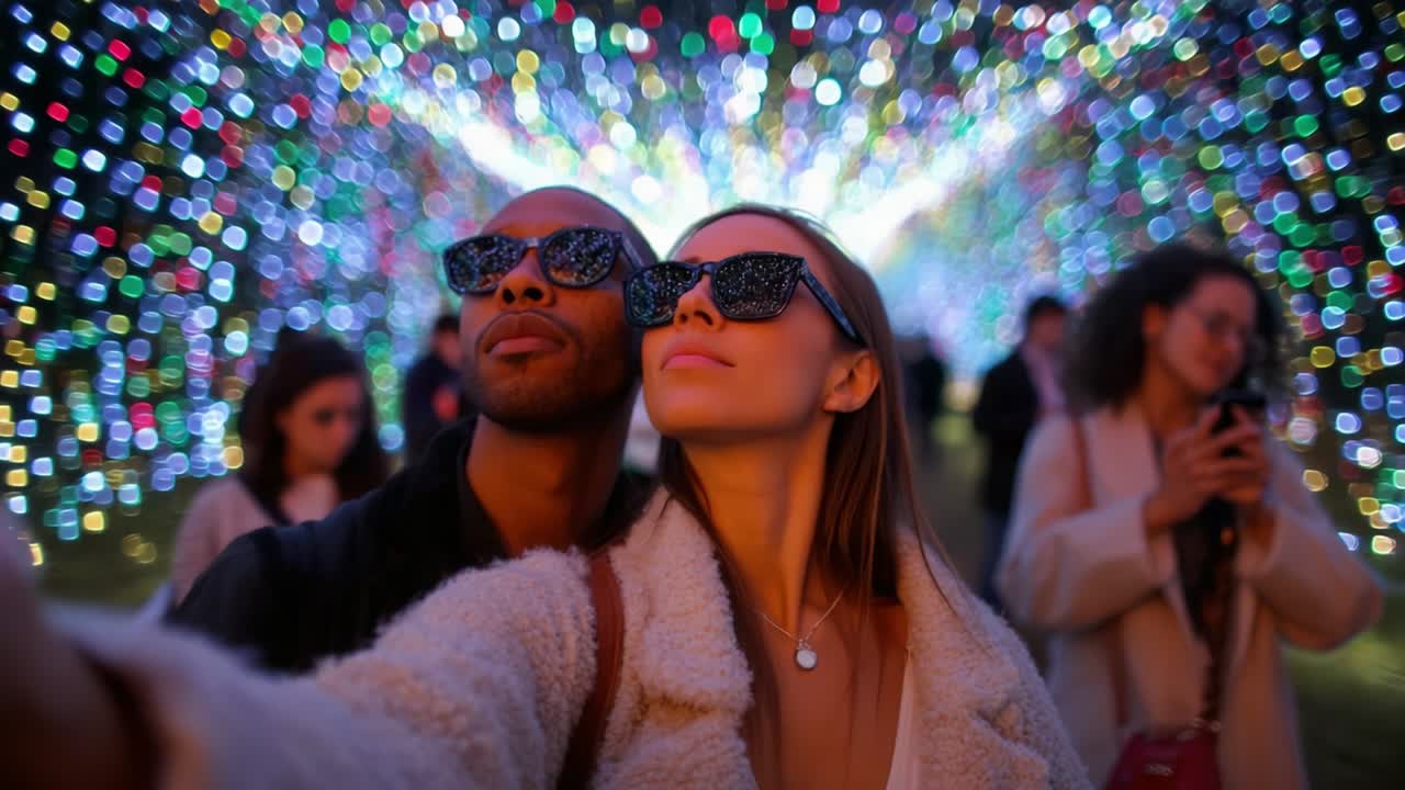 Capturing Moments of Joy and Connection Amidst a Dazzling Display of Colorful Lights During a Festive Celebration, Highlighting Togetherness and the Beauty of Shared Experiences