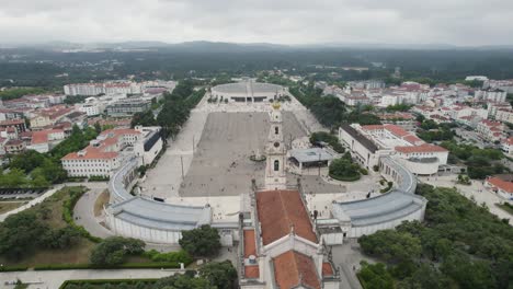 Aerial-view-of-the-Sanctuary-of-Fátima-with-surrounding-buildings-in-Fátima,-Portugal