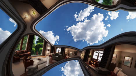 surreal interior with sky ceilings