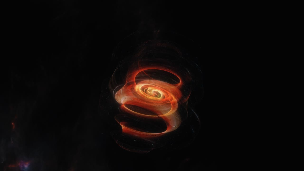 추상적인 신비주의 빛나는 회전 조명 물체와 어두운 하늘의 전환 4k 3d 원활한 루프 애니메이션 회전하는 환상 빛나는 에너지 구름의 형태로 정체되지 않은 우주 물체.