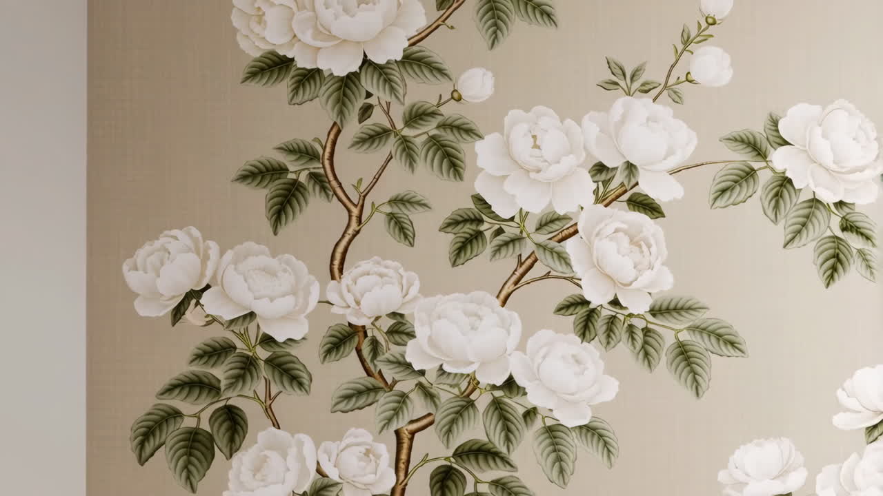 白いシャクヤクの花柄壁紙