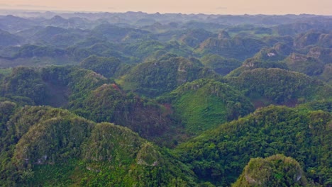 Grüne-Hügel-Mit-üppiger-Vegetation-In-Los-Haitises,-Dominikanische-Republik---Drohnenaufnahme-Aus-Der-Luft