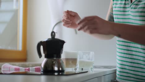 making latte with moka pot