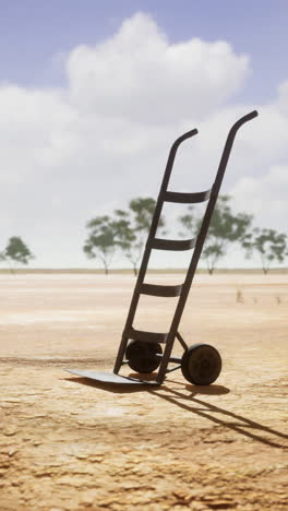 lonely dolly stands resilient on parched land under a bright blue sky