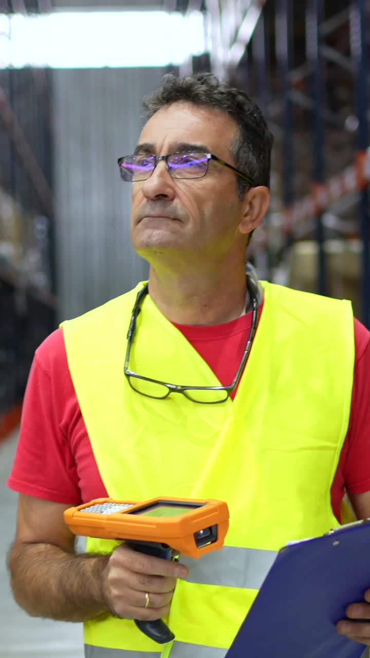 Warehouse worker with scanner and clipboard