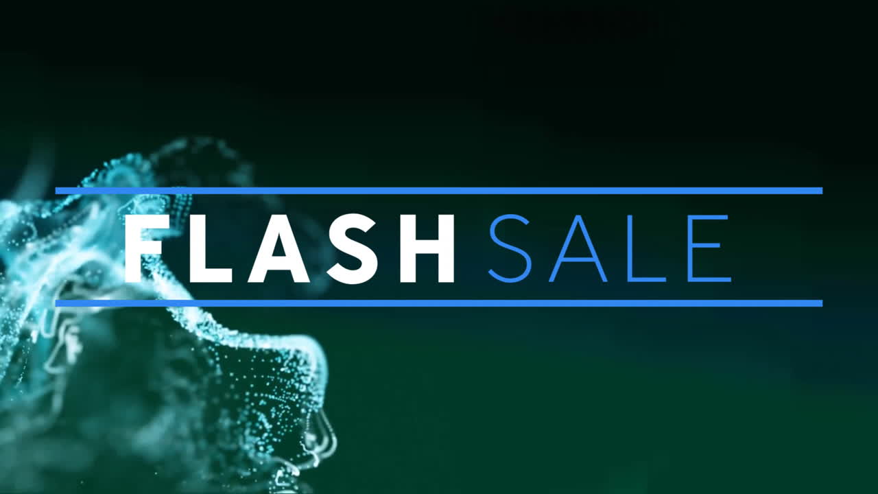 animación del texto de venta en flash sobre un fondo de malla verde brillante