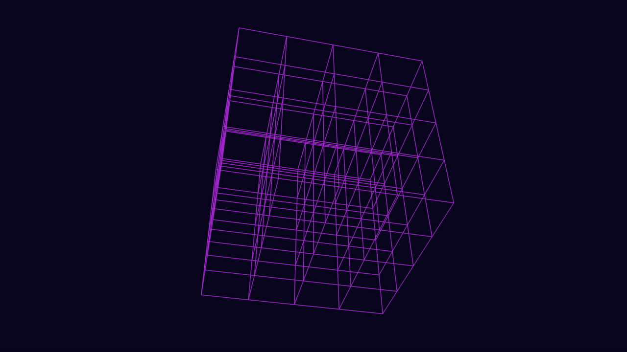 Vibrant purple 3d building with grid-like pattern in dark background