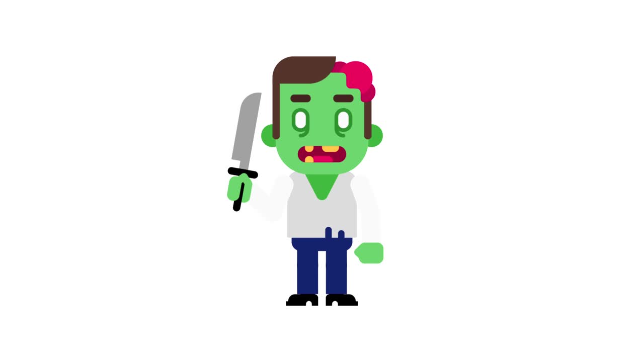 Zombie angry stomping and clenching teeth. Halloween character. Alpha channel.