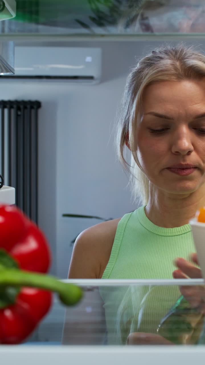 mujer mirando dentro de un refrigerador