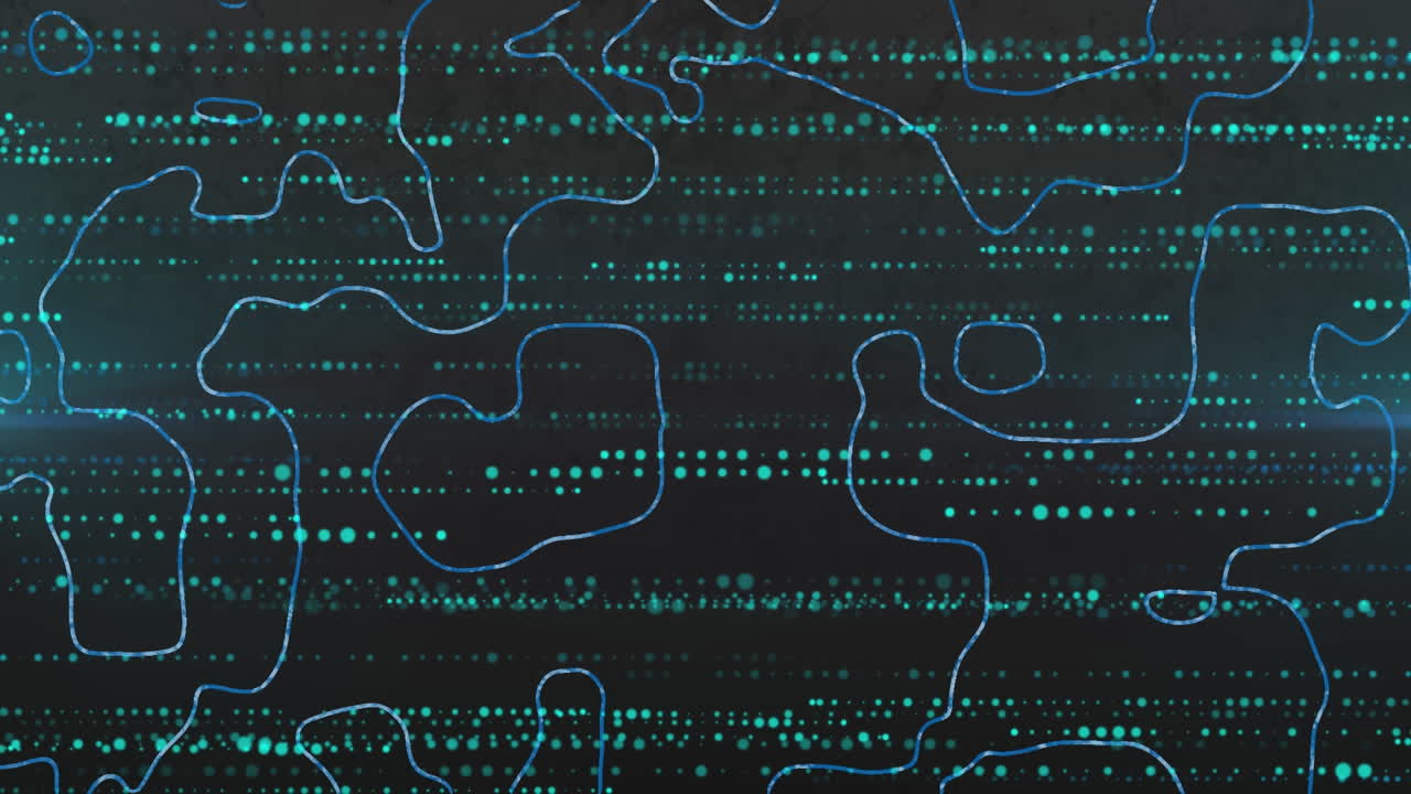 Animation of shapes and spots moving over black background