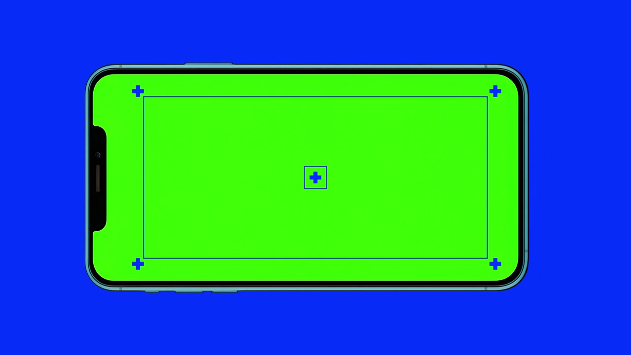 Cornice realistica di telefono blu opaco si anima sullo schermo. Modello grafico concettuale di mockup per smartphone. Pronto per chroma key 4K. Punti di tracciamento