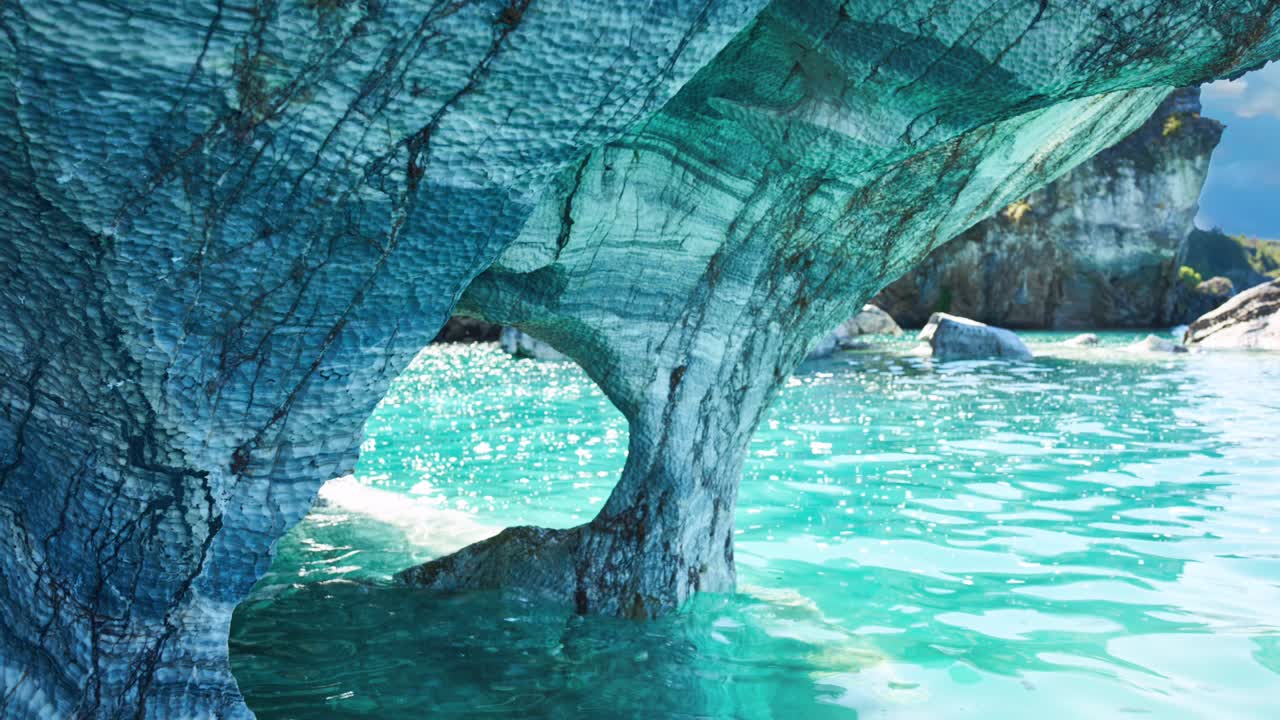 Marble Caves of Chile Blue Rock Formation with Animated Water