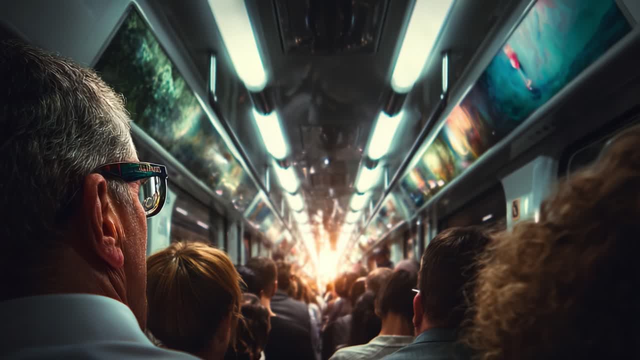 A Crowded Train Journey: Capturing the Essence of Daily Commuters in Motion, Highlighting the Diversity and Connectivity of Urban Transit Systems