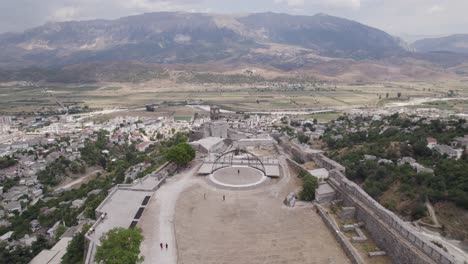 aerial over gjirokaster fortress with view of well-preserved ottoman town of gjirokaster albania