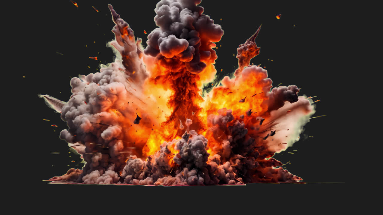 Massive explosion animated overlay, transparent 4K video, alpha channel, ProRes 4444