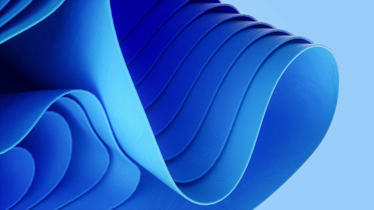 트렌디한 무  3d 애니메이션의 다채로운 파도. 파란색 천  배경.