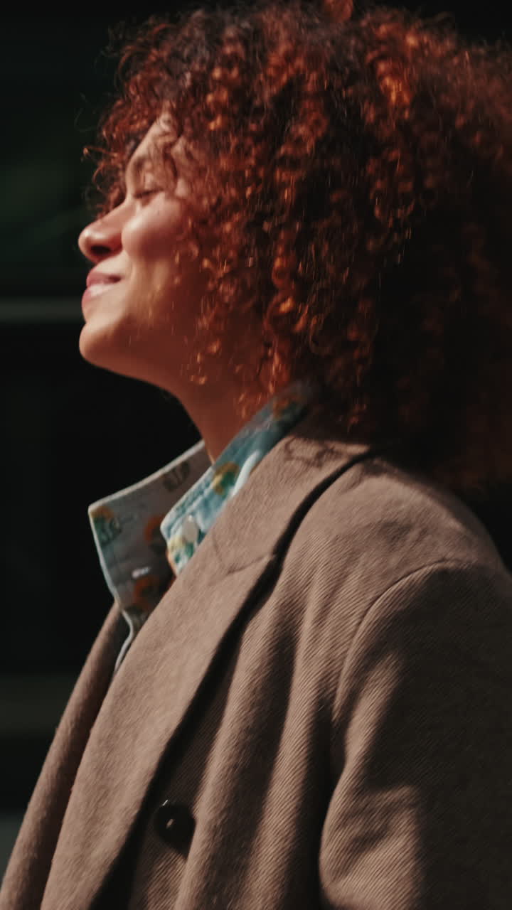 Happy Businesswoman Walking in City