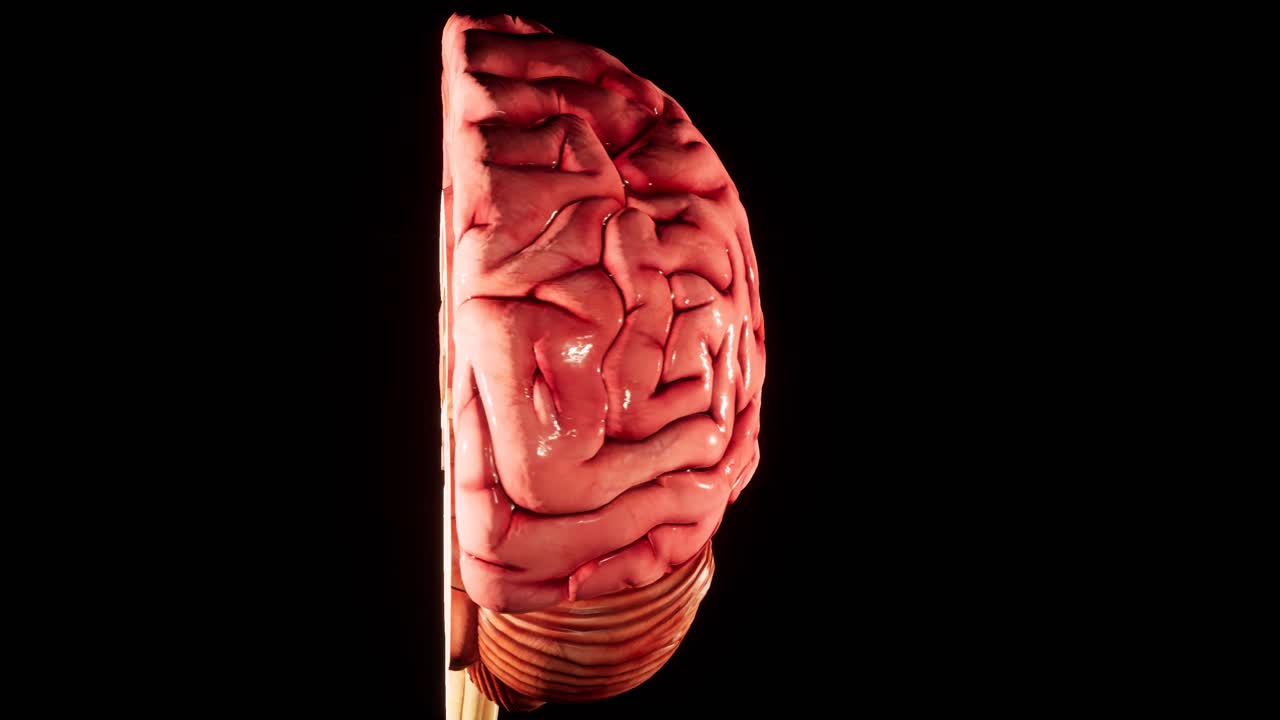 el cerebro humano modelo anatómico 3d cerebro brillante en la pantalla del cerebro. rotación cerebro humano animación 3d video 4k.
