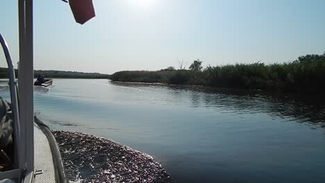 travel of the river sail on the boat water and the panorama of the shore