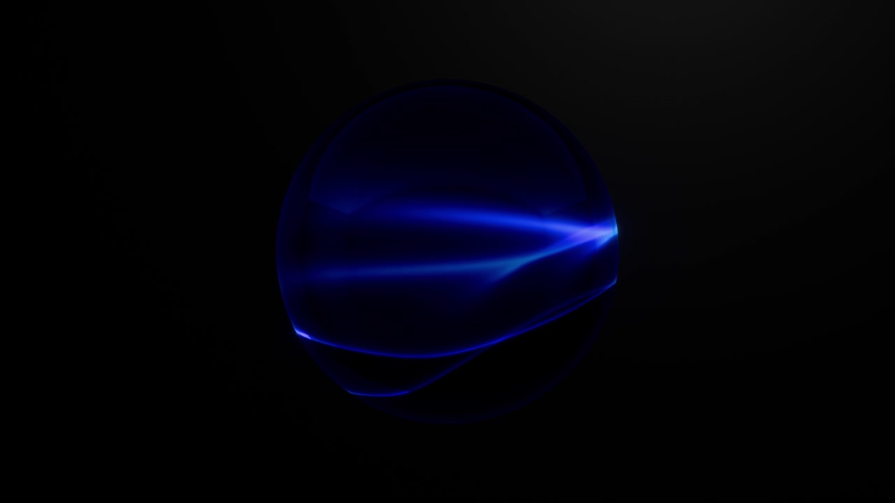 Sfera scura astratta con onde di energia luminosa blu brillante