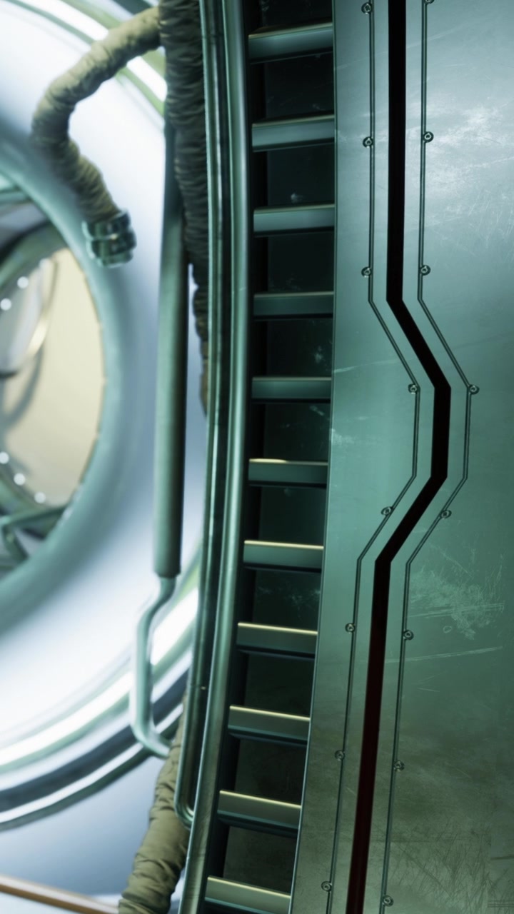 Close view of a metallic structure at a futuristic location with pipes