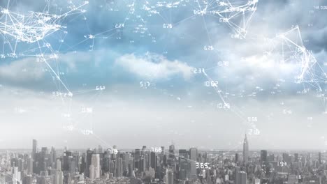 animation of network of connections over cityscape