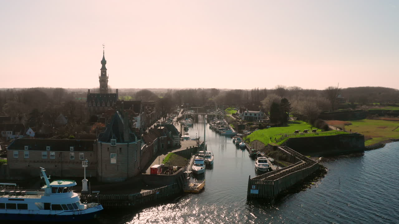 Aerial view of a Dutch canal city