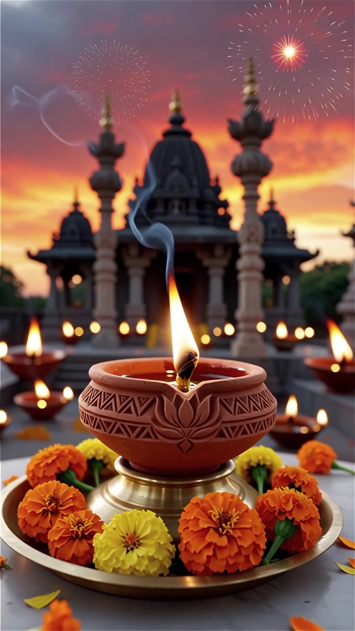 Diwali Festival Background with Lanterns and Traditional Diyas Decorations
