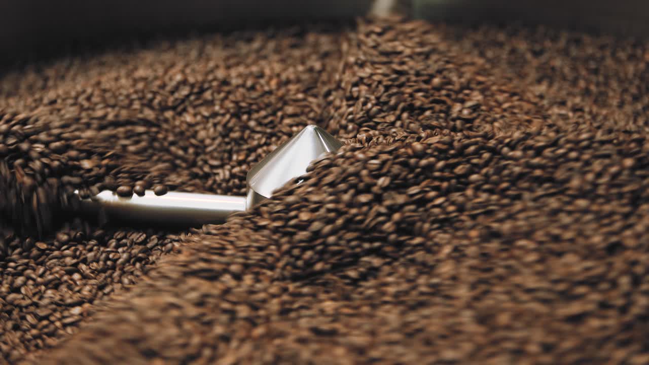 Coffee cooling in roaster in 4k.
